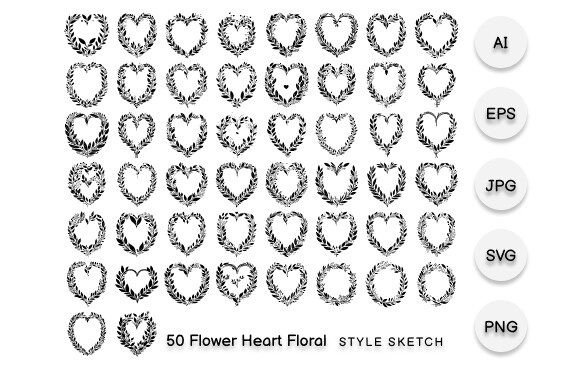 Download Flower Heart Floral Element Draw Black - Element Collection