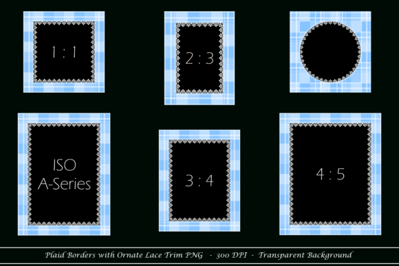 Download Blue Plaid Border with Ornate Lace Trim - Lace Collection