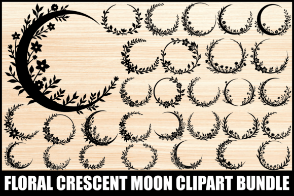 Download Floral Crescent Moon Clipart Bundle - Premium Bundle