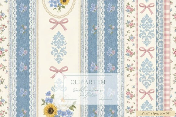 Download Denim Lace Floral Stripe Pattern Design - Lace Collection