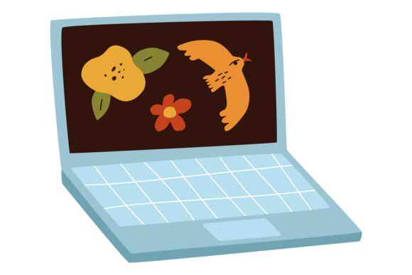 Download Laptop with Cute Autumn Floral Element O - Element Collection